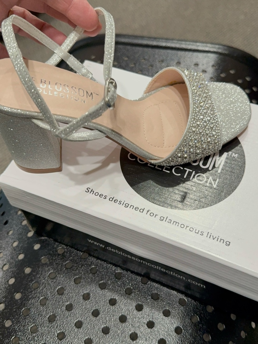 Silver Sparkle Block Heel Sandal

3” heel